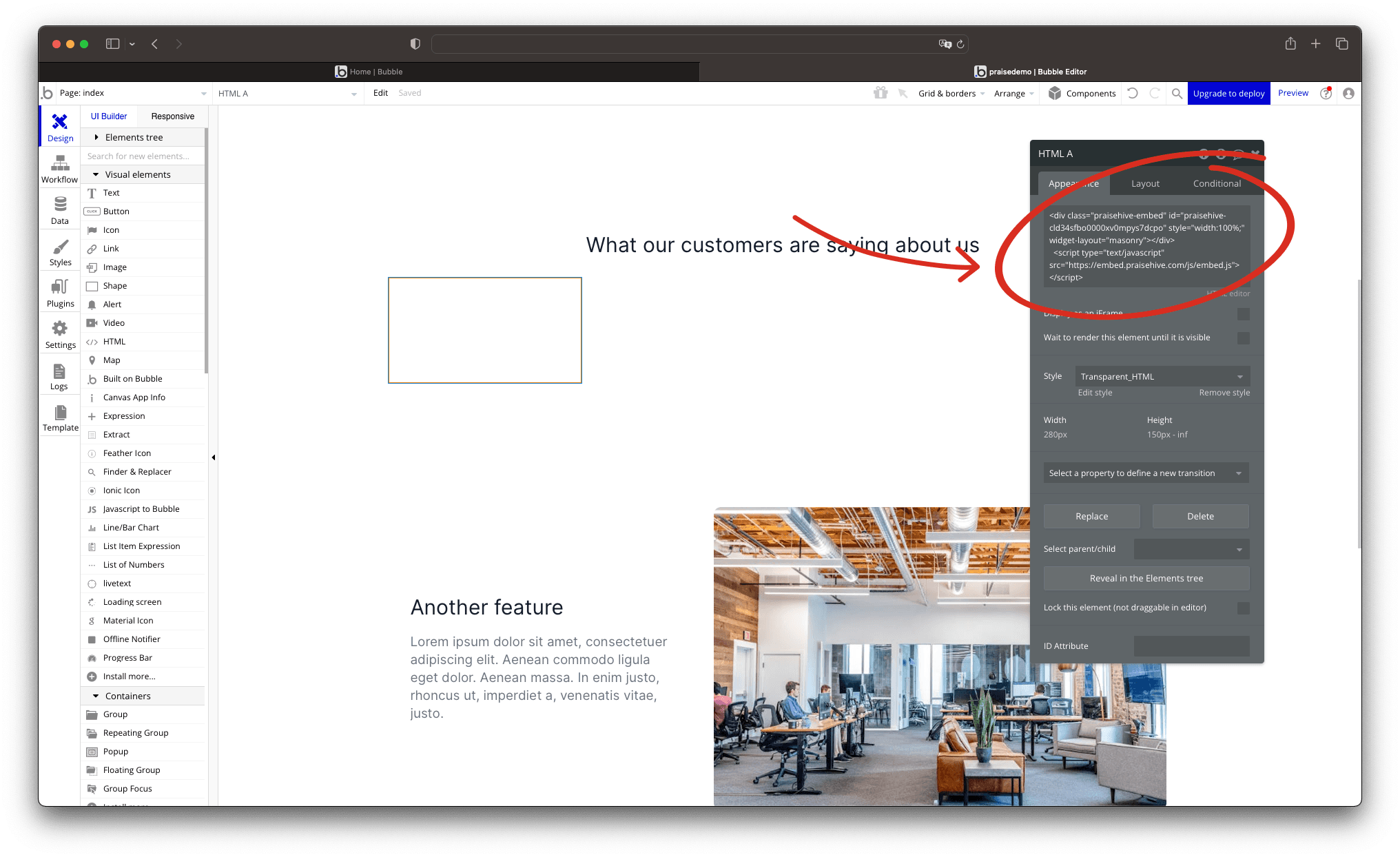 Step - 2: Insert HTML block