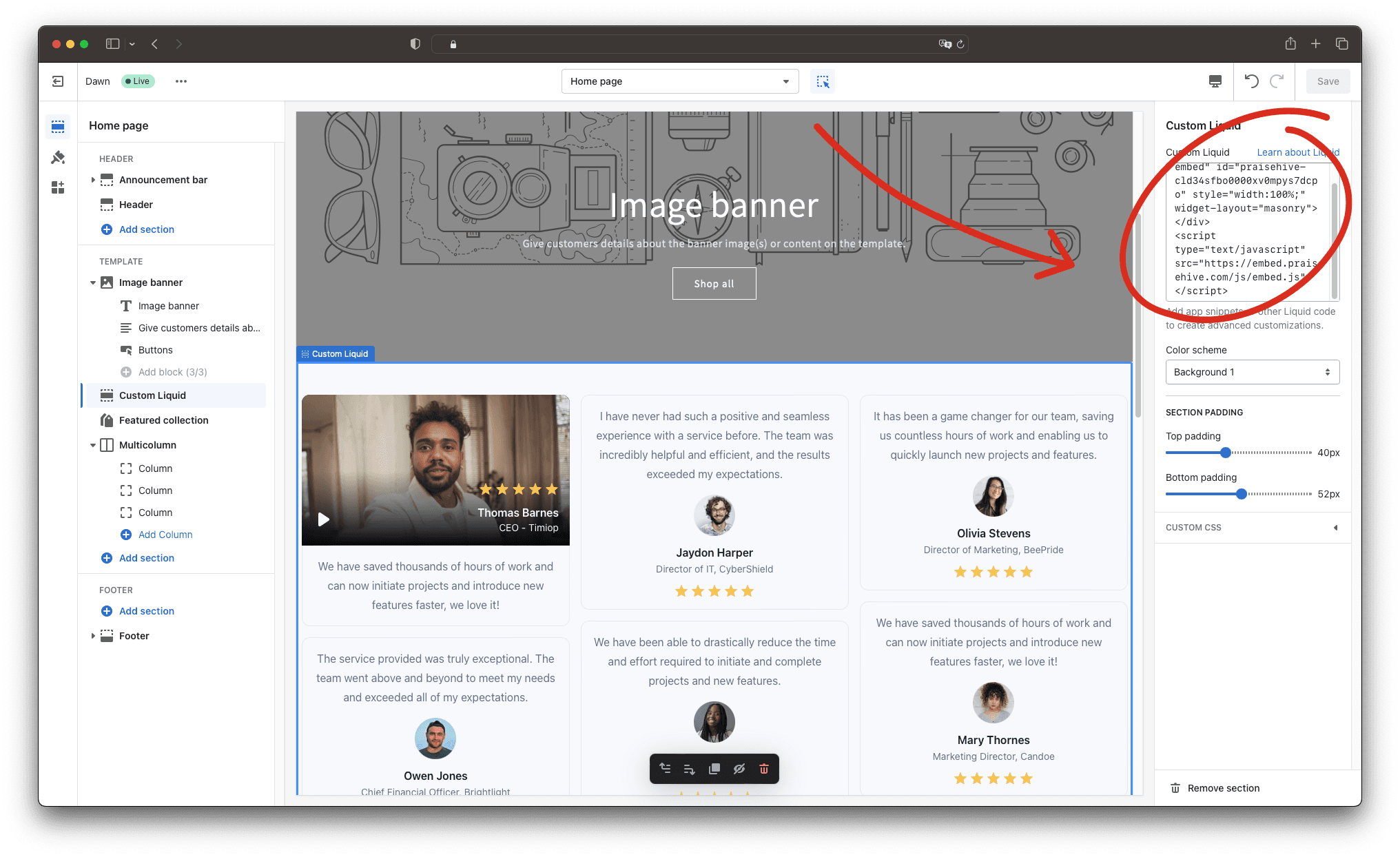 Step - 2: Insert Custom Liquid
